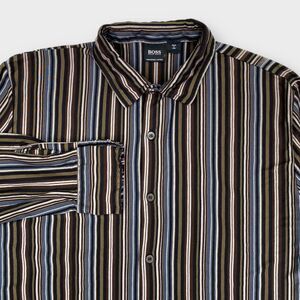 Hugo Boss Shirt Mens Large Multicolor Striped Made in Italy Mercerized Cotton